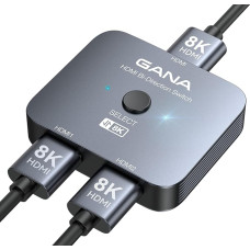 GANA 8K HDMI skirstytuvas, HDMI 2.1 jungiklis Ultra HD 48Gb/s aliuminio dvikryptis HDMI jungiklis 2 in 1 Out arba 1 in 2 Out HDMI jungiklis, HDMI skirstytuvas palaiko TV/PS5/Xbox