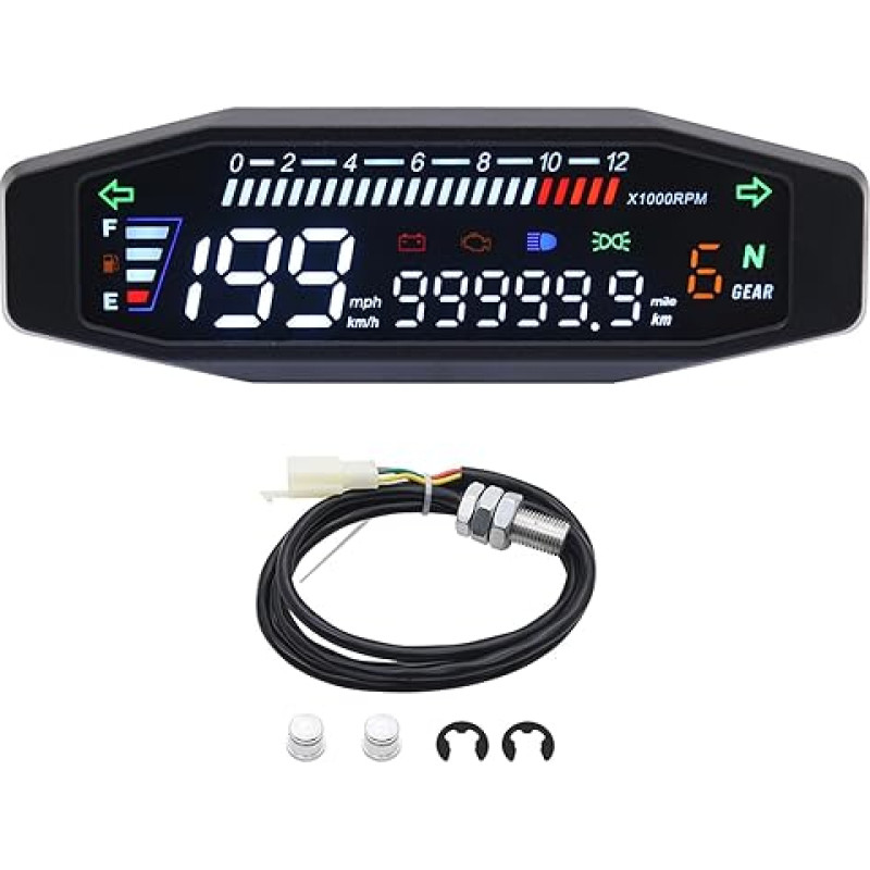 KAOLALI atnaujintas universalus motociklų spidometras, vandeniui atsparus skaitmeninis spidometras 12000 RPM, skirtas motociklų alyvos indikatoriui, dvigubas spidometro indikatorius, spidometro indikatorius