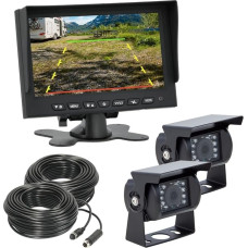 VSG 24 Reversing Camera 7 Inch Starter Set Motorhome Includes 2 Cameras in Black, Monitor, Cable & Remote Control - Waterproof Night Vision 12V-24V / Robust Reversing System for Caravans Motorhomes