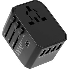 Kelioninis adapteris Visame pasaulyje Universalus kelioninis kištukas su 4 USB, 1 C tipo ir 1 kintamosios srovės lizdu, 5,6 A tarptautinis kištukinis lizdas, universalus adapteris Jungtinei Karalystei, ES, JAV, iš kištukinio lizdo, 224+ šalys