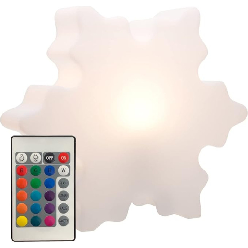 8 seasons Design Shining Crystal LED Snowflake (Diameter 40 cm, White) with Colour Changer (15 Colours), Includes Bulb, Table Lamp, Decorative Winter Illuminated, Mood Light, for Indoor and Outdoor