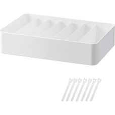 DoocliB Cable Storage Boxes Large with 7 Adjustable Compartments, White Cable Organiser Box with 7 Cable Ties