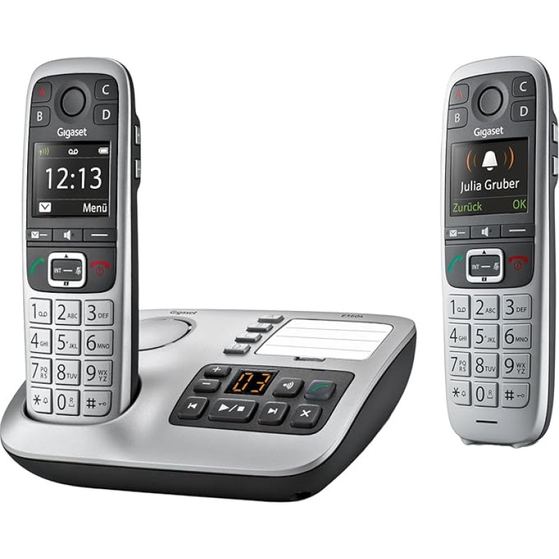 Gigaset E560A & E560HX - 2 DECT Handsets with Answering Machine - Cordless Senior Phone - Emergency Call with 4 Numbers - Extra Volume Button - Keypad with Extra Large Buttons, Silver