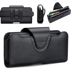 nuoku Mobile Phone Belt for iPhone 15 14 13 12 11 Pro Max Series, Mobile Phone Belt Bag Leather for S22 Plus/S21 Plus/S20 Plus, Double Mobile Phone Case for Two Mobile Phones with Separate Card Holder