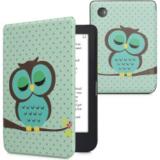 kwmobile Flip Case Compatible with Kobo Clara 2E / Tolino Shine 4 Case - eReader Case - Owl Sleep Turquoise Brown Mint Green