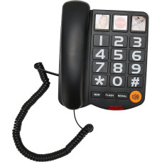 Didelių mygtukų telefonas senjorų dovanoms, laidinis fiksuotojo ryšio telefonas su SOS mygtuku, garsiakalbio melodijomis, vieno mygtuko greituoju rinkimu, skambinančiojo ID ekranu, laisvų rankų įranga (juodas)