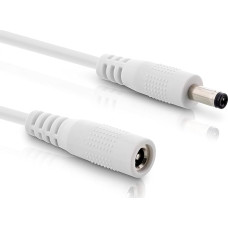 InLine - DC Extension Cable, Universal Power Supply Extension Cable for LED Strips, Security Cameras, Printers, Routers, Switches and much more, DC Male/Female 5.5 x 2.1 mm, White, 5 m