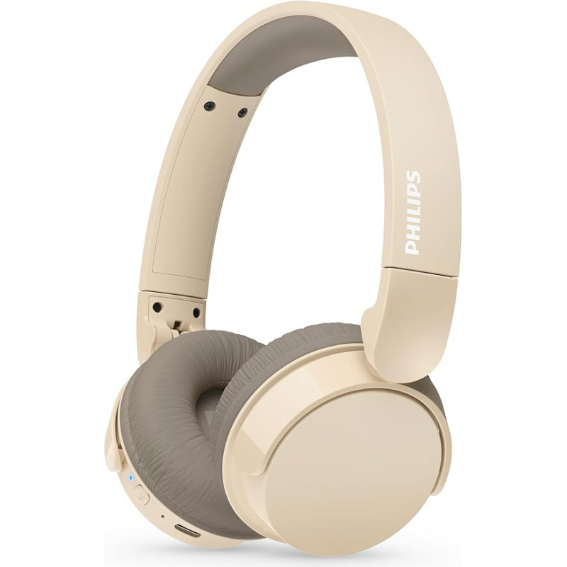 PHILIPS TAH3209BG Leichter ohraufliegender kabelloser Bluetooth-Kopfhörer mit passiver Geräuschisolierung - 25 Stunden Spielzeit, deutliche Anrufe, dynamischer Bass, 2 Stunden USB-C-Laden - Beige