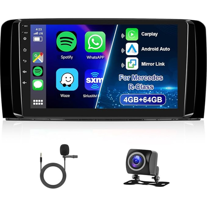 Hodozzy 4G + 64G automobilinis radijas Mercedes-Benz R-Class R300 R350 R280 R320 2005-2017 Android 8 Core 9 colių IPS jutiklinio ekrano navigacija su Carplay Android Automobilinė Bluetooth DSP WiFi FM RDS kamera