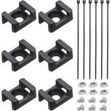 sourcing map 6 Pack Cable Tie Base 6mm Hole Dia Saddle Type Wire Holder for 30 Series European Standard Aluminum Extrusion with Fixed Blocks Nylon Ties Black