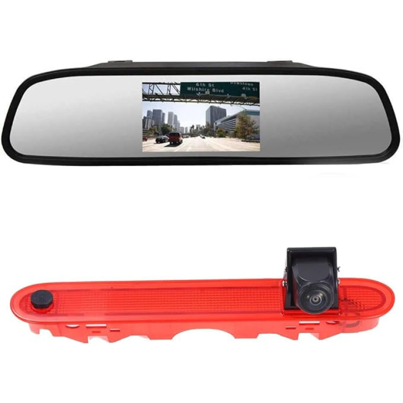 HD Brake Light Reversing Camera Set with Rear View Mirror Monitor, Waterproof Night Vision Car Reversing Camera Replacement for Mercedes-Benz Citan Tourer W415 Micro Camper 2012-2021/Renault Kangoo II