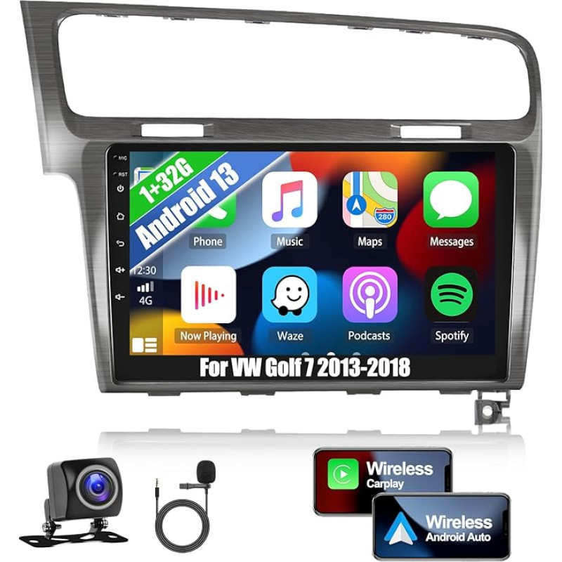 CAMECHO 1+32G Android 13 automobilinis radijas VW Golf 7 2013-2018, 10,1 colio ekranas Dvigubas DIN radijas su Navi Carplay/Android automobilinis HI-FI Bluetooth WiFi GPS SWC + AHD atbulinės eigos kamera