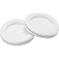 gumos įvorės laikiklis 50 mm skersmens apvalus dvipusis, skirtas laidų apsaugai, baltos spalvos pakuotė