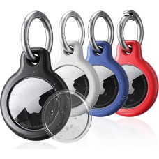 SPGUARD Pack of 4 Air Tag Pendant for Scratch Protection, Waterproof Case for AirTag with Stainless Steel Keychain, Airtag Key Ring, Airtag Case Cover with Front Cover, PC Protective Case for Airtag