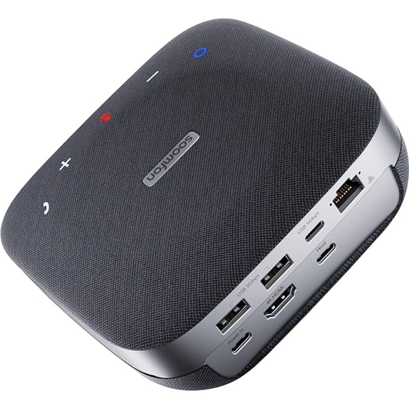 SOOMFON SP600 konferencijų garsiakalbis su 4 Ai mikrofonais + USB-C dokas, 4K HDMI, USB 3.0, Gigabit Ethernet, PD100W įvestis, 