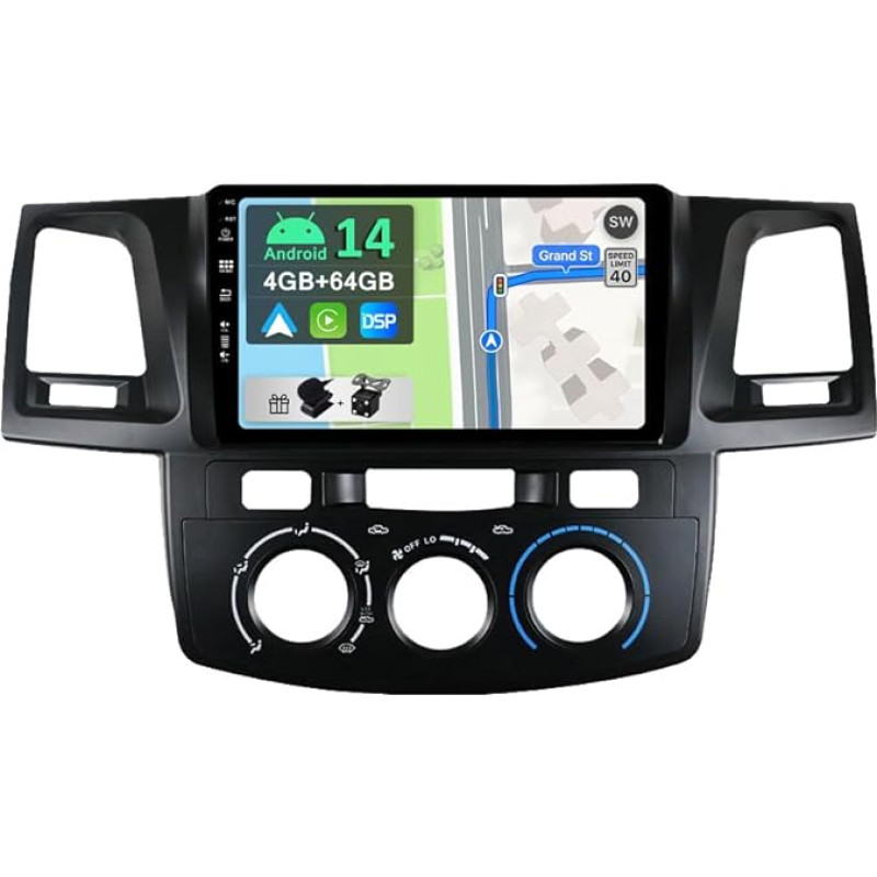 [4GB + 64GB] Android 13 automobilinis radijas Toyota Fortuner Hilux 2007-2015-[Integruotas CarPlay/Android Car/DSP/GPS]-9 colių IPS ekranas DAB/Mirror Link/Bluetooth 5.0/AHD/360 kamera