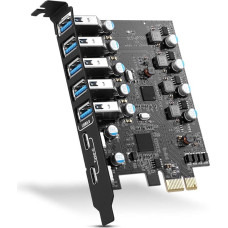 PCIE į USB 3.0 kortelė 7 prievadų (2 x USB C, 5 x USB A), PCI Express USB 3.2/3.1 Gen1 išplėtimo kortelė 5Gb/s vidinis USB šakotuvas Keitiklis Host kortelė staliniam kompiuteriui Windows 10/8/7/XP MAC OS