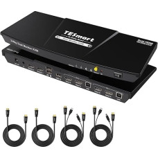 TESmart HDMI KVM jungiklis 2 prievadų dviejų monitorių išplėstinis ekranas, UHD 4K @ 60Hz RGB 4:4:4, USB šakotuvas, garso, sparčiųjų klavišų, mygtukų jungiklis, kompiuterio monitoriaus klaviatūros ir pelės jungiklis 2 kompiuteriams, 2 monitoriams su kabel