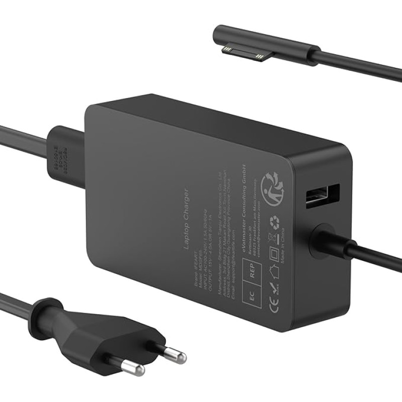 Surface Charging Cable 65W 15V 4A Microsoft Charger Power Supply for Surface Pro 11/10/9/8/7/Pro 7+/Pro 6/Pro 5/Pro 4/Pro 3/X, Surface Laptop 7/6/5/4/3/2, Surface Go 4/3/2, Surface Book 3/2/1, with