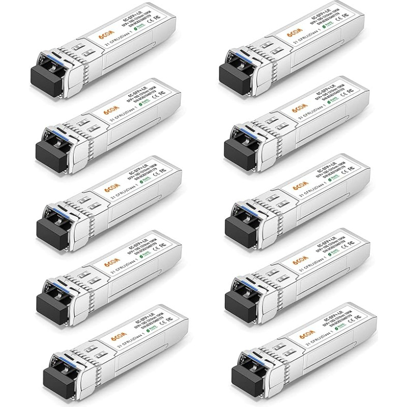 6COMGIGA 10GBase-LR SFP+ tranzistorius, 10G LC vieno režimo modulis DDM, 1310 nm, 10 km, skirtas 