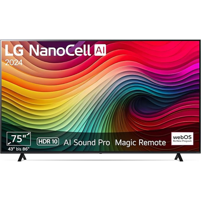 LG 75NANO81T6A TV 75 Inch (190 cm) NanoCell TV (α5 Gen7 4K AI Processor, webOS 24, HDR10, up to 60Hz) [Model Year 2024]