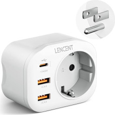 LENCENT Travel Adaptor Power Adapter USA Adapter America Germany Plug with 2 USB QC3.0 + 1 Type C PD Ports, Type B Travel Plug Power Adapter for USA America Canada Mexico Socket