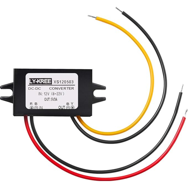 DC Converter 12V to 5V 3A 15W DC Step-Down Converter Module, DC to DC Reduced Voltage Regulator, Car Current Transformer Output Power Supply (Cable Interface)