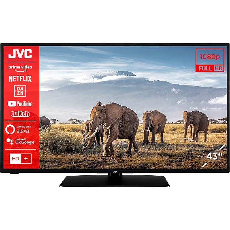 JVC LT-43VF5156 43 Inch TV/Smart TV (Full HD, HDR, Triple Tuner, Bluetooth) - Includes 6 Months HD+ [2023], Black