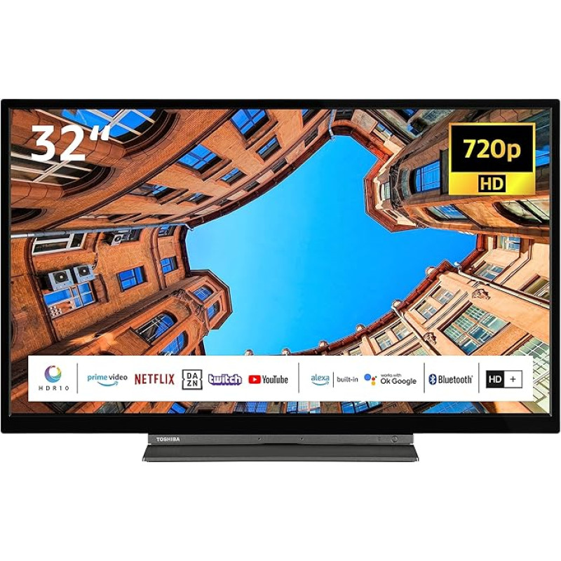 Toshiba 32WK3C63DAW 32 Inch TV/Smart TV (HD Ready, HDR, Alexa Built-In, Triple Tuner, Bluetooth) - Includes 6 Months HD+ [2023], Black