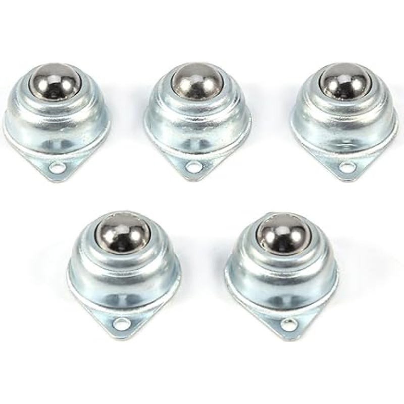 5 perkėlimo guolių pakuotė, metalinis, geležinis, plieninis, universalus perkėlimo guolis, ritininis, su 2 skylutėmis, skersmuo 15 mm, 48 x 32 x 20 mm