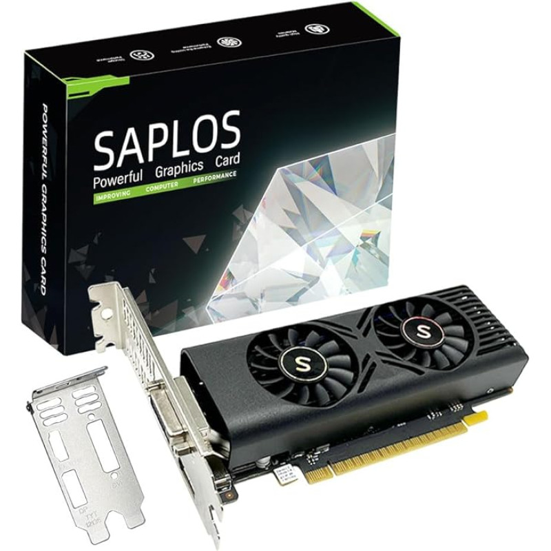 SAPLOS GTX 1050 Graphics Card for PC, 4GB GDDR5 128-Bit, HDMI DisplayPort DVI-D, Computer GPU, Gaming Graphics Card, Low Profile, PCI Express x16, DirectX 12