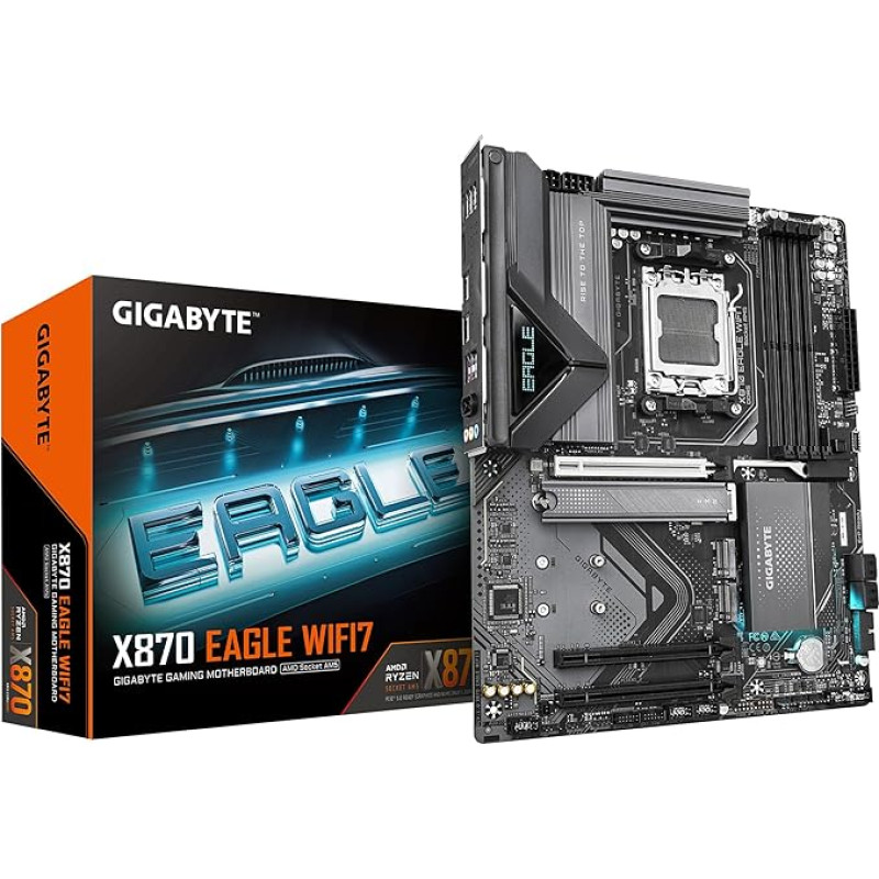 GIGABYTE X870 Eagle WIFI7 Motherboard - Supports AMD Ryzen 9000 CPUs, 14+2+2 Phase VRM, up to 8000MHz DDR5 (OC), 1xPCIe 5.0, Wi-Fi 7, 2.5GbE LAN, USB 4