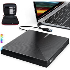 ORIGBELIE išorinis DVD diskas USB 3.0 C tipo itin plonas išorinis DVD įrašymo įrenginys, nešiojamasis išorinis CD diskas, skirtas nešiojamajam staliniam kompiuteriui iMac MacBook Pro/Air Windows 11/10/8/7/XP Linux Mac OS su dėklu