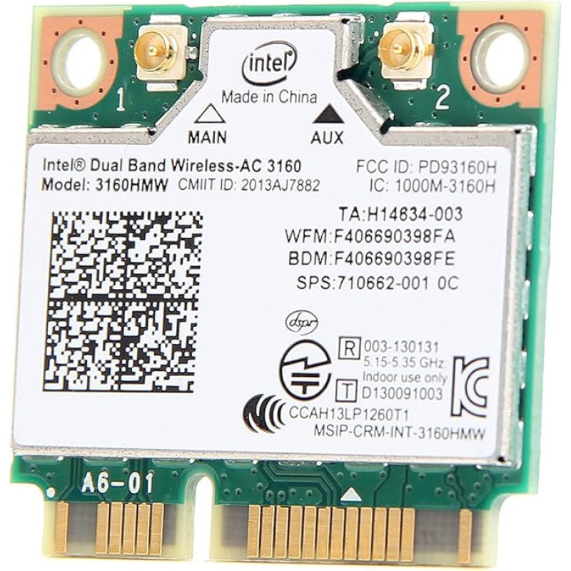 Intel 3160.HMWWB.R - Dual Band Wireless-AC 3160 - Tinklo adapteris - PCIe Half Mini Card - 802.11b, 802.11a, 802.11g, 802.11n, 802.11ac, 802.11ac, 