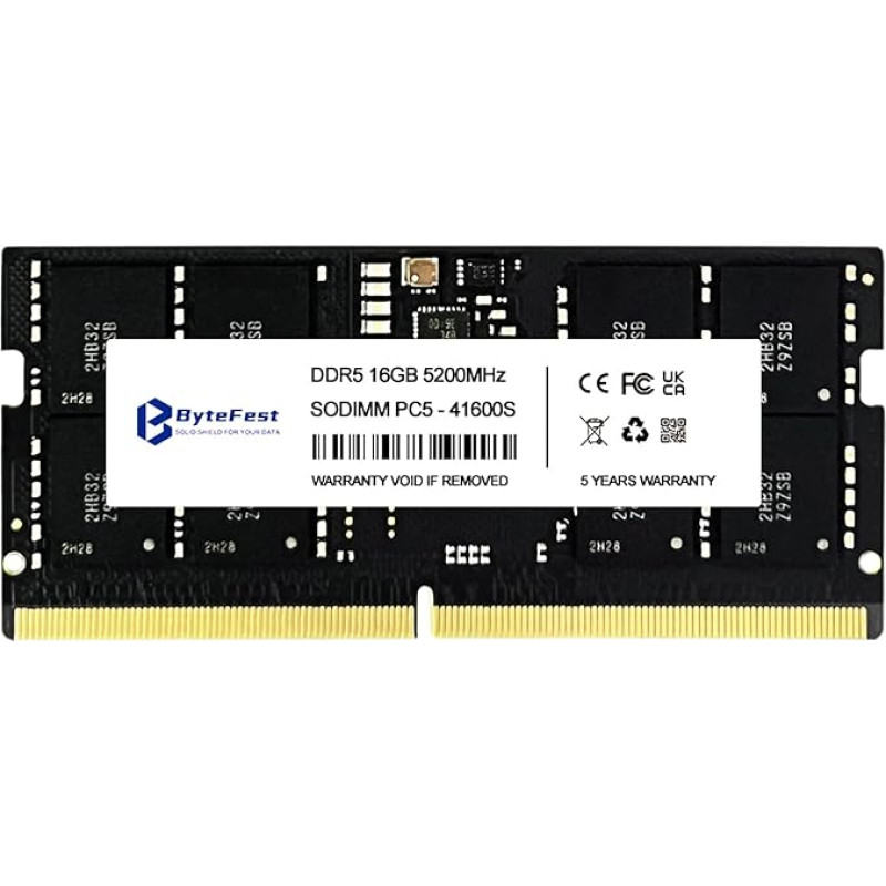 ByteFest DDR5 RAM 16GB 5200MHz PC5-41600 CL42 1.1V SODIMM 262 kontaktų žaidimų atmintis nešiojamiesiems kompiuteriams