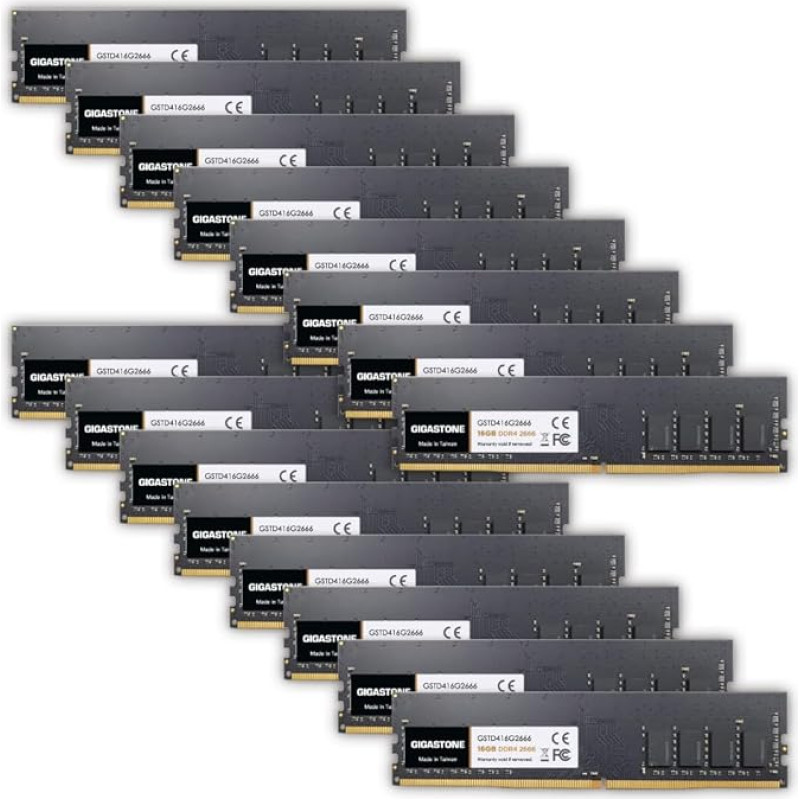 DDR4 OPERATYVIOJI ATMINTIS: GIGASTONE 256GB rinkinys (16x16GB) DDR4 2666MHz (2400MHz arba 2133MHz) PC4-21300(PC4-19200/17000) CL19 1.2V UDIMM 288Pin Non-ECC Unbuffered PC saugykla Saugykla er atnaujinimas