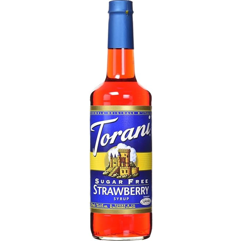 Torani - Strawberry Syrup without Sugar (750 ml), Sugar-Free Drink & Coffee Syrup with Natural Flavours