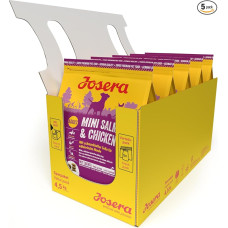 JOSERA Mini lašiša ir vištiena (5 x 900 g) | Adult Mini | Premium sausas maistas suaugusiems mažų veislių šunims | Maži kroketai | Su gardžiu padažo milteliais drėgnam pašarui | Pakuotė po 5 vnt.