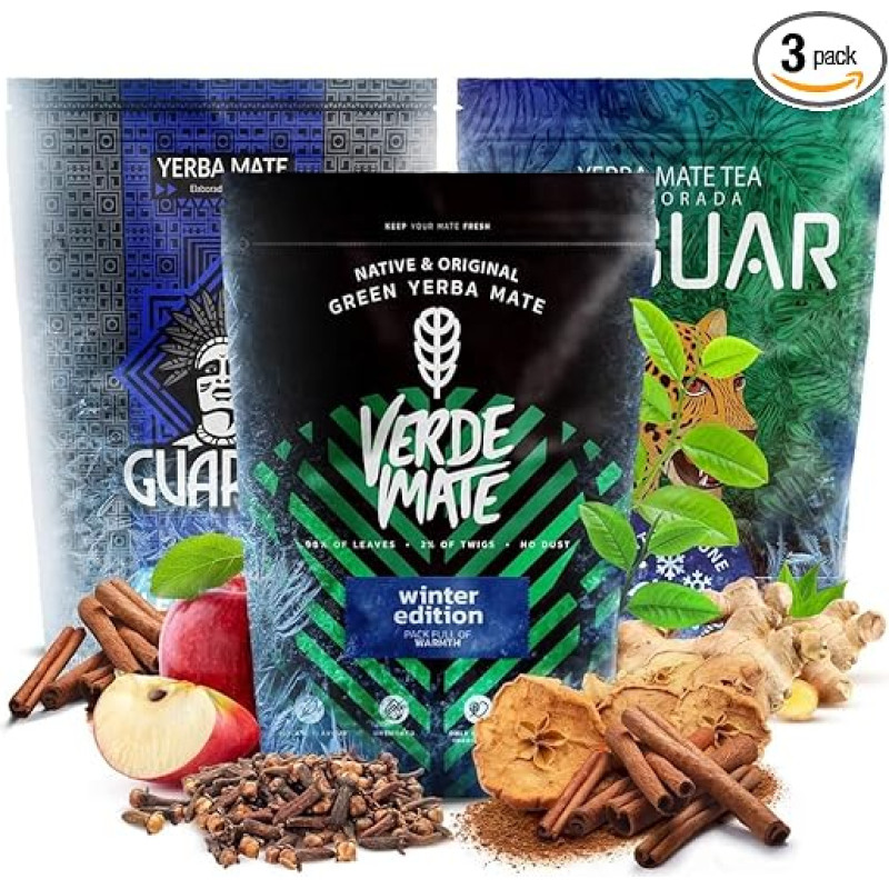 Verde Mate Green Mate Tea Set 1.4 kg | Yaguar | Guarani | Winter Edition | Warming Mate Tea | Coffee Alternative | Natural Caffeine