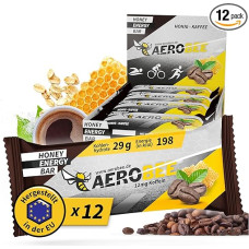 AEROBEE Energy Bar - unikalus energijos batonėlis iš medaus ir kavos (12 mg kofeino) 12 x 50 g - avižų batonėlis be cukraus Idealus ištvermės ir energijos batonėlis, maistas į žygius arba batonėlis biurui