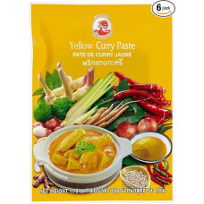 Gaidžių kario pasta, geltona, švelnaus aštrumo, autentiška tailandietiška virtuvė, natūralūs ingredientai, veganiška, halal ir be glitimo, 6 vnt. (6 x 50 g)