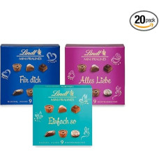 Lindt Chocolate - Mini Pralinés Emotional Messages | 20 x 44 g | Pralines Box with 9 Chocolates in 5 Delicious Varieties with and without Alcohol | Chocolate Gift | Chocolate Gift