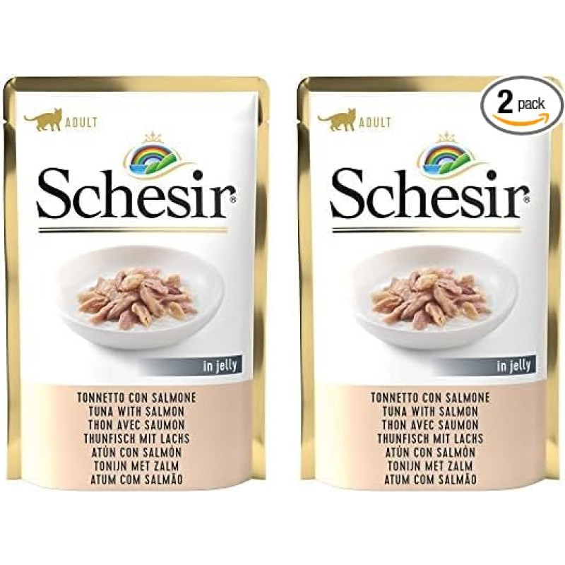 Schesir Cat Jelly Tuno su lašiša drėgnas kačių ėdalas 20 maišelių x 85g (2 pakuotės)