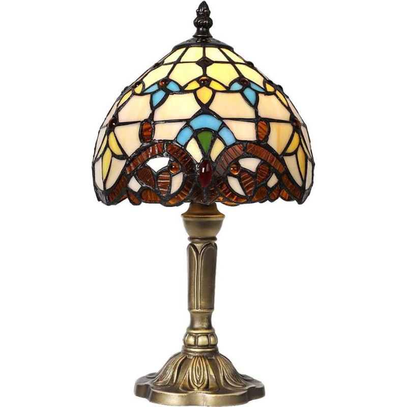 Artpad Tiffany Style Table Lamp, Handcraft Stained Glass Lampshade, Table Lamps, Bedside Table, Living Room, Bar, Mediterranean Table Lamp with Metal Base (Bulb Not Included)