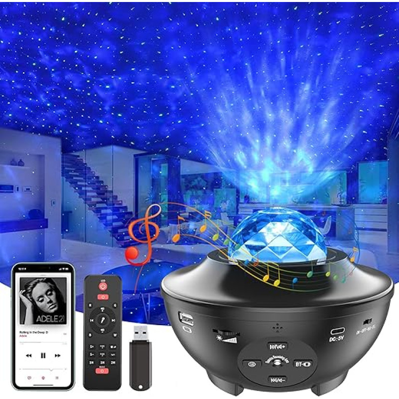 IKHDCYH Starry Sky Projector, LED Galaxy Night Light Projector with Bluetooth Speaker, Timer, Remote Control, Star Projector Night Light for Children, Adults, Bedroom, Gift, Party