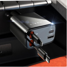 LISEN 69 W ištraukiamas cigarečių žiebtuvėlio USB C greitasis įkroviklis automobilinis ištraukiamas įkrovimo laidas automobilinis įkroviklis 12 V USB adapteris automobiliniai priedai iPhone 16 15 14Pro Max iPad Samsung (juodas)