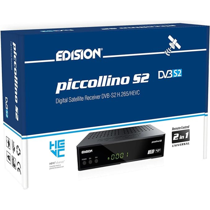 EDISION Piccollino S2 Full HD palydovinis imtuvas FTA (DVB-S2 | ARD ir ZDF SD išjungimo funkcija) Unicable Tinkamas USB, HDMI, SCART, LAN, 2-in-1 nuotolinio valdymo pultas, iš anksto įdiegtas vokiškų programų sąrašas