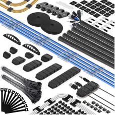 JIAHCN 313 Cable Management Set with 6 Cable Tubes, 65 Cable Holders, 2 Roll Cable Ties, 20 Cable Ties Resealable, 20 Adhesive Bases and 200 Cable Ties, PC Cable Management for All Cables TV Cables