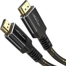 KabelDirekt 8K/4K HDMI 2.1 kabelis - 4 m - atsparus dužimui, metalinės jungtys ir pynimo apvalkalas (8K@60Hz, itin didelės spartos/48G, naujausias standartas, idealiai tinka PS5/Xbox, monitoriui/televizoriui/projektoriui, juodas)