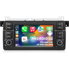 Automobilinis radijo imtuvas BMW E46 1999 2000 2001 2001 2002 2003 2004, Android 12 2G+32G radijo imtuvas su GPS navigacija CarPlay Android Car Bluetooth WLAN USB vairo valdymas, 7 colių jutiklinis ekranas